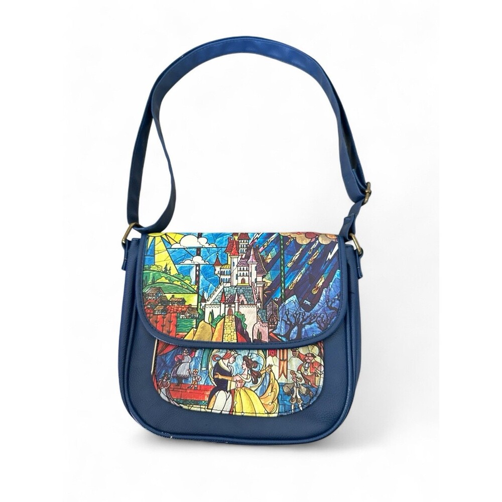 Disney Loungefly BEAUTY & THE BEAST Stained Glass Blue Crossbody Purse Bag